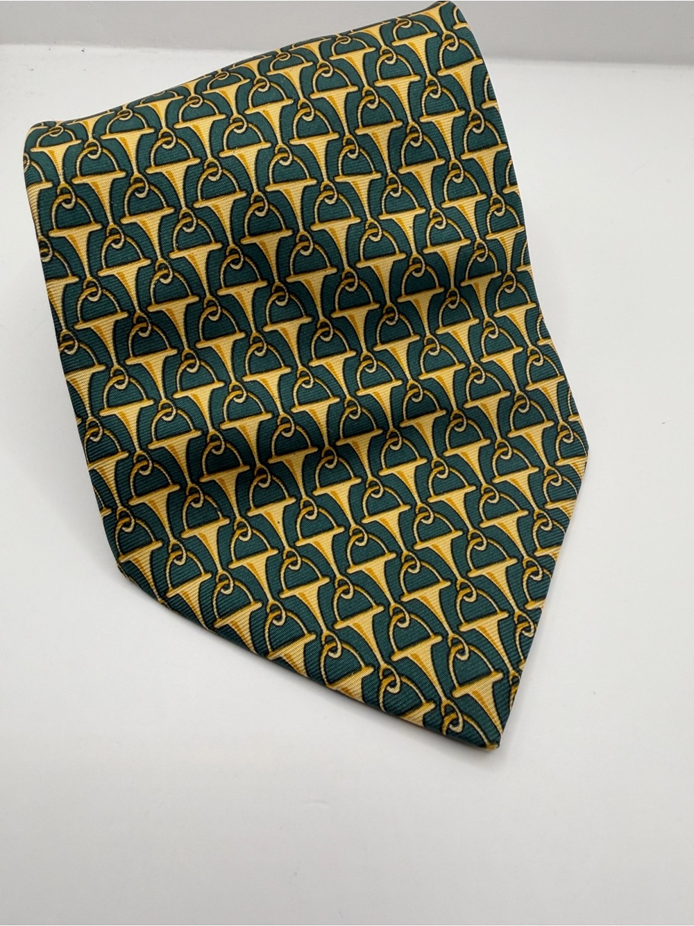 Paolo by Gucci Green and Yellow Patterned Silk Tie